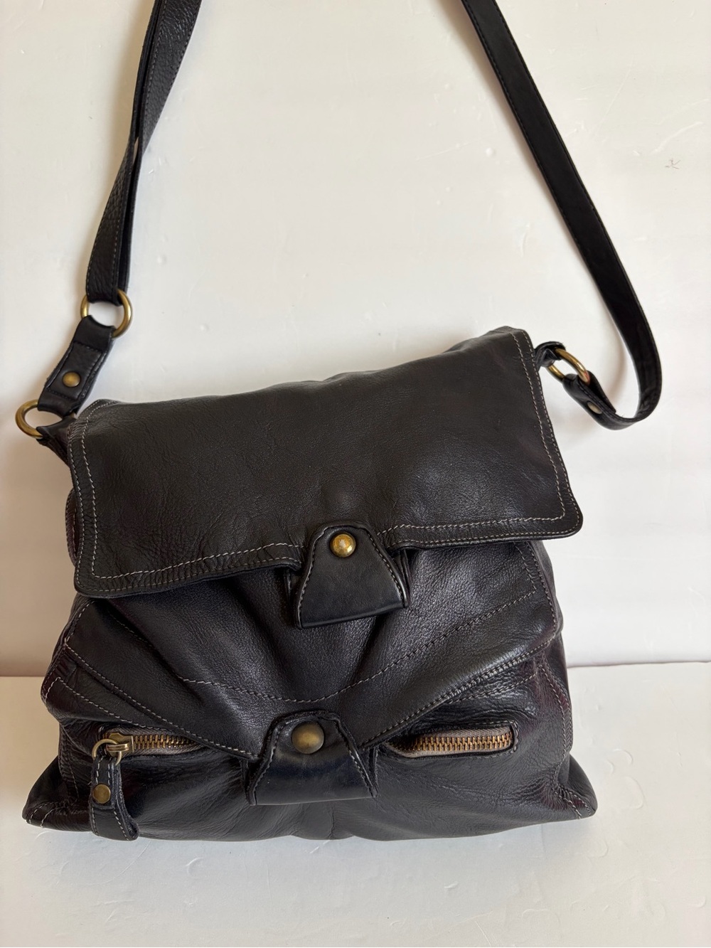 Black Leather Crossbody Bag - Brand Unknown